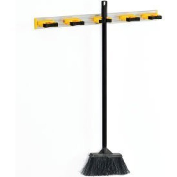 Global Equipment Global Industrial„¢ Mop & Broom Holder, Gray/Black/Yellow, 27-1/2", 5 Prongs TS705